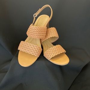 Tan, basket weave sandals. Size 9.5
